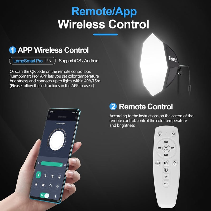 EMART Softbox Photography Lighting Kit, 20"x20" Pull Soft Box, 50W 3000K-6000K LED Bulb, Professional Photoshoot Equipment for Studio Lights, Portrait, Video Recording(1 Pack) - Image 5